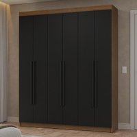 Guarda-Roupa Casal 6 Portas Batentes Rustic/Preto/Preto Netuno Madesa