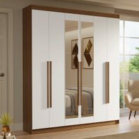 Guarda-Roupa Casal 6 Portas Batentes com Espelho Rustic/Branco/Rustic Saturno Madesa