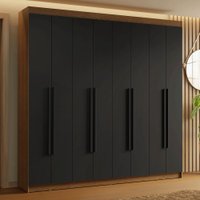 Guarda-Roupa Casal 8 Portas Batentes Rustic/Preto/Preto Saturno Madesa