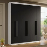Guarda-Roupa Casal 6 Portas Batentes Branco/Preto/Preto Saturno Madesa