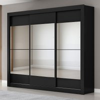Guarda-Roupa Casal City 3 Portas 4 Gavetas com Espelho Preto - Maxel