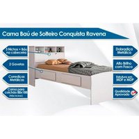 Cama Solteiro Ravena 2 Gavetas c/Auxiliar Cinamomo/Off White - Conquista