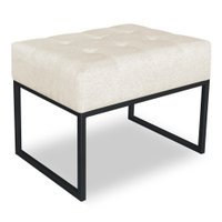 Puff Lisa Linho Bege Base Metálica Industrial Preto - Pallazio