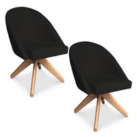 Kit 02 Poltronas Cadeira Giratória Bela Veludo Preto Base de Madeira - Pallazio
