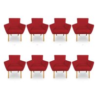 Kit 8 Poltronas Decorativa Leticia Suede Vermelho Pés Palito Castanho - Pallazio