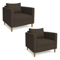 Kit 02 Poltronas Decorativa Milena Linho Marrom Pés de Madeira - Pallazio