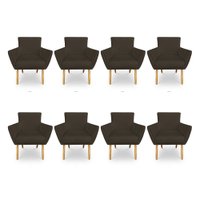 Kit 8 Poltronas Decorativa Leticia Suede Marrom Pés Palito Castanho - Pallazio