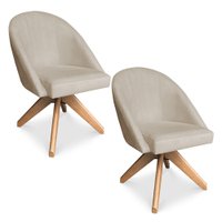 Kit 02 Poltronas Cadeira Giratória Bela Veludo Bege Base de Madeira - Pallazio