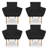 Kit 4 Poltronas Decorativa Leticia Suede Preto Pés Palito Castanho - Pallazio