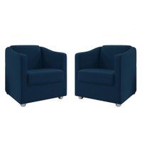 Kit 2 Poltronas Decorativa Ana Suede Azul Marinho Pés Cromado - Pallazio