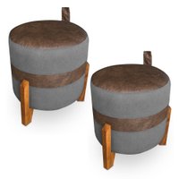 Kit 02 Puffs Le Mans Veludo Grafite e Corano Nozes Base de Madeira - Pallazio