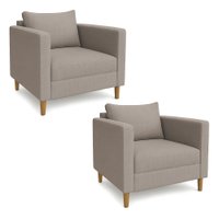 Kit 02 Poltronas Decorativa Milena Linho Capuccino Pés de Madeira - Pallazio