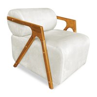 Poltrona Decorativa Marselha Veludo Bege Base de Madeira - Pallazio