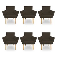 Kit 6 Poltronas Decorativa Leticia Suede Marrom Pés Palito Castanho - Pallazio
