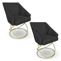 Kit 2 Poltronas Luxo Alana Suede Preto Base de Ferro Dourado - Pallazio
