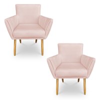 Kit 2 Poltronas Decorativa Leticia Suede Rosa Bebê Pés Palito Castanho - Pallazio