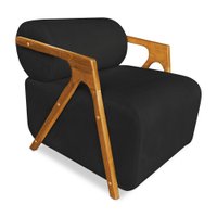 Poltrona Decorativa Marselha Veludo Preto Base de Madeira - Pallazio