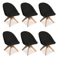 Kit 06 Poltronas Cadeira Giratória Bela Veludo Preto Base de Madeira - Pallazio