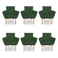 Kit 6 Poltronas Decorativa Leticia Suede Verde Pés Palito Castanho - Pallazio
