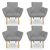 Kit 4 Poltronas Decorativa Leticia Suede Grafite Pés Palito Castanho - Pallazio
