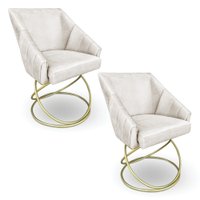 Kit 2 Poltronas Luxo Alana Suede Bege Base de Ferro Dourado - Pallazio