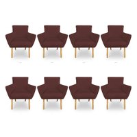 Kit 8 Poltronas Decorativa Leticia Suede Marsala Pés Palito Castanho - Pallazio