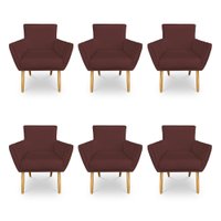 Kit 6 Poltronas Decorativa Leticia Suede Marsala Pés Palito Castanho - Pallazio