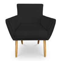 Poltrona Decorativa Leticia Suede Preto Pés Palito Castanho - Pallazio