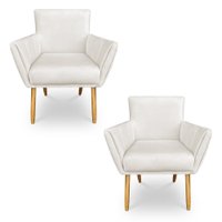 Kit 2 Poltronas Decorativa Leticia Suede Bege Pés Palito Castanho - Pallazio