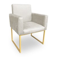 Poltrona Decorativa Nina Suede Bege Base Metálica Industrial Dourado - Pallazio