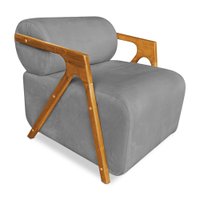 Poltrona Decorativa Marselha Veludo Grafite Base de Madeira - Pallazio