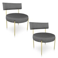 Kit 2 Poltronas Luxo Elora Linho Grafite Pés de Ferro Dourado - Pallazio