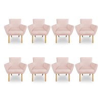 Kit 8 Poltronas Decorativa Leticia Suede Rosa Bebê Pés Palito Castanho - Pallazio