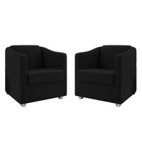 Kit 2 Poltronas Decorativa Ana Suede Preto Pés Cromado - Pallazio