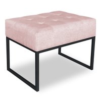 Puff Lisa Suede Rosa Bebê Base Metálica Industrial Preto - Pallazio
