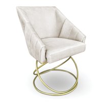 Poltrona Luxo Alana Suede Bege Base de Ferro Dourado - Pallazio