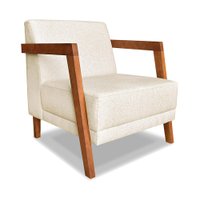 Poltrona Decorativa Natália Linho Bege Base em Madeira Castanho - Pallazio