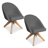 Kit 02 Poltronas Cadeira Giratória Bela Veludo Grafite Base de Madeira - Pallazio