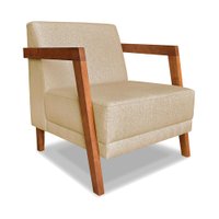 Poltrona Decorativa Natália Linho Dourado Base em Madeira Castanho - Pallazio