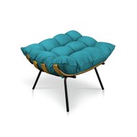 Puff Costela Suede Azul Turquesa Base Metálica - Pallazio