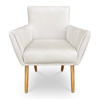 Poltrona Decorativa Leticia Suede Bege Pés Palito Castanho - Pallazio
