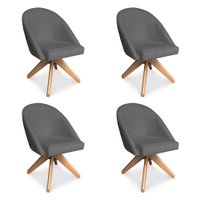Kit 04 Poltronas Cadeira Giratória Bela Veludo Grafite Base de Madeira - Pallazio