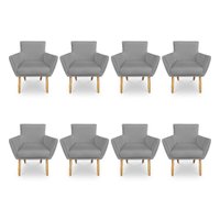 Kit 8 Poltronas Decorativa Leticia Suede Grafite Pés Palito Castanho - Pallazio