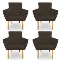 Kit 4 Poltronas Decorativa Leticia Suede Marrom Pés Palito Castanho - Pallazio