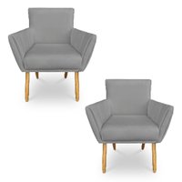 Kit 2 Poltronas Decorativa Leticia Suede Grafite Pés Palito Castanho - Pallazio