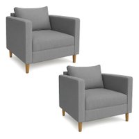 Kit 02 Poltronas Decorativa Milena Linho Cinza Pés de Madeira - Pallazio