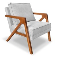 Poltrona Decorativa Luiza Linho Bouclê Cinza Base em Madeira Castanho - Pallazio