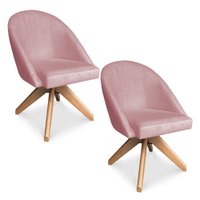 Kit 02 Poltronas Cadeira Giratória Bela Veludo Rosê Base de Madeira - Pallazio