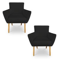 Kit 2 Poltronas Decorativa Leticia Suede Preto Pés Palito Castanho - Pallazio