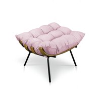 Puff Costela Suede Rosa Bebê Base Metálica - Pallazio